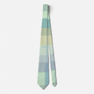 Monogram Initials Pastel Retro Stripes Teal Green  Tie