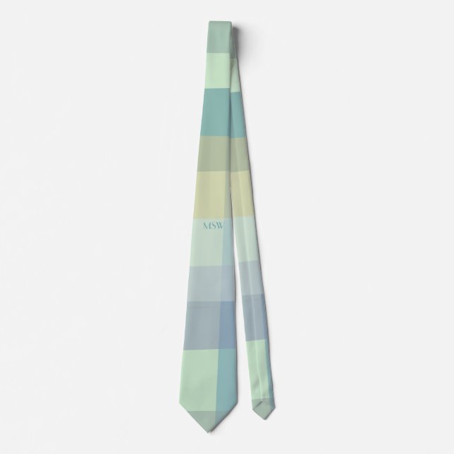 Monogram Initials Pastel Retro Stripes Teal Green  Tie (Front)