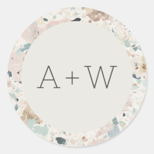 Monogram Initials Pastel Terrazzo Pattern Wedding Classic Round Sticker
