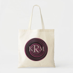Monogram Initials Pink Black Swirls Personalised Tote Bag