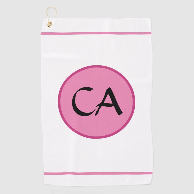 Monogram Initials Pink Black typography Golf Towel (Front)