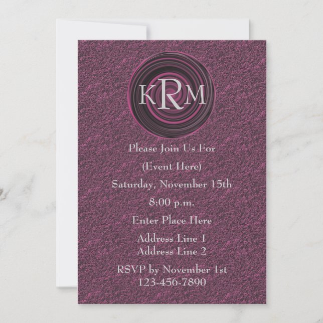 Monogram Initials Plum Swirls Party Invite (Front)