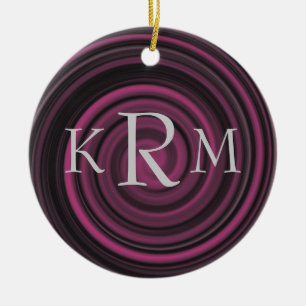 Monogram Initials Plum Swirls Personalised Ceramic Ornament