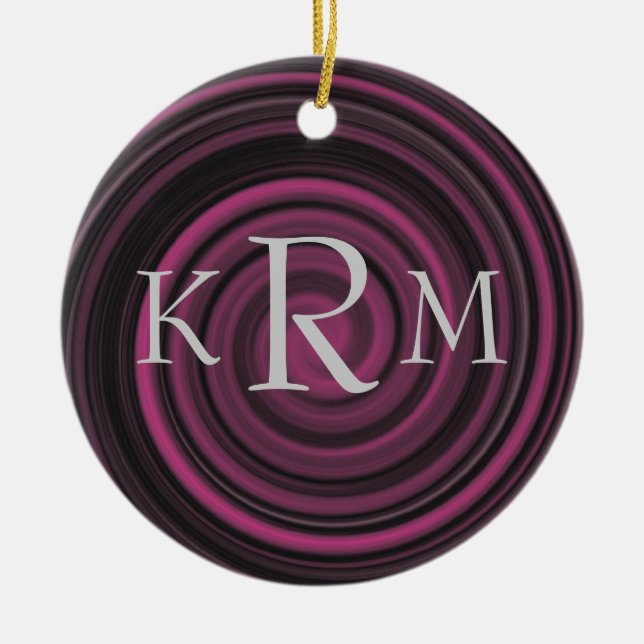 Monogram Initials Plum Swirls Personalised Ceramic Ornament (Front)
