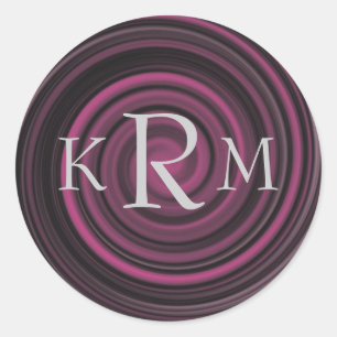 Monogram Initials Plum Swirls Personalised Classic Round Sticker