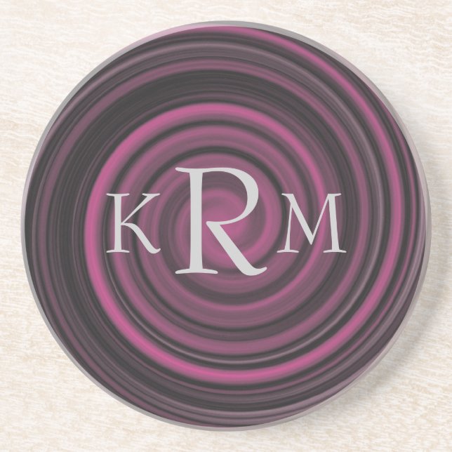 Monogram Initials Plum Swirls Personalised Coaster (Front)