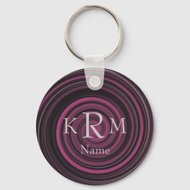 Monogram Initials Plum Swirls Personalised Key Ring (Front)