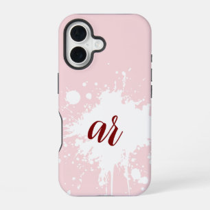 Monogram Initials Powder Pink White Splatter Girly iPhone 16 Case