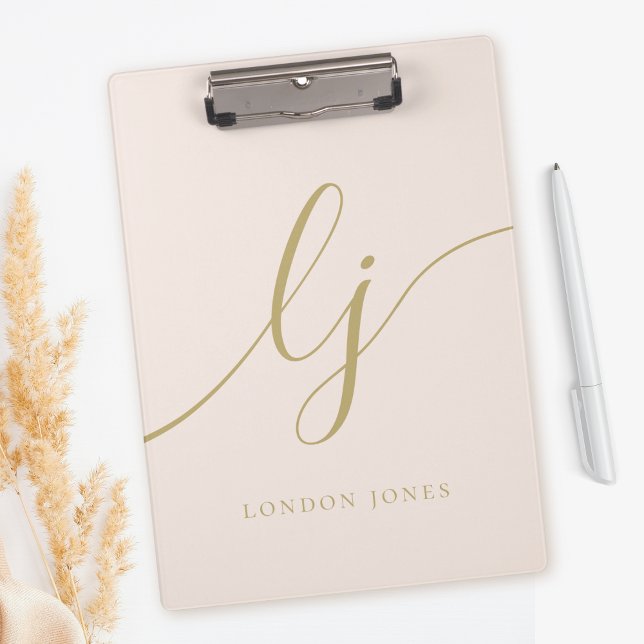 Monogram Initials Professional Blush Gold Name Clipboard (Creator Uploaded)