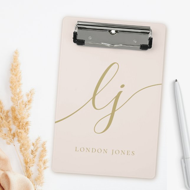 Monogram Initials Professional Blush Gold Script Mini Clipboard (Creator Uploaded)