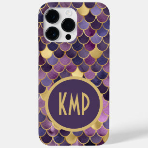 Monogram Initials Purple Gold Mermaid Scales  Case-Mate iPhone 14 Pro Max Case