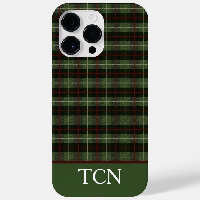 Monogram Initials Red Green Black Plaid Tartan  Case-Mate iPhone Case (Back)