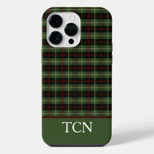 Monogram Initials Red Green Black Plaid Tartan iPhone 14 Pro Max Case