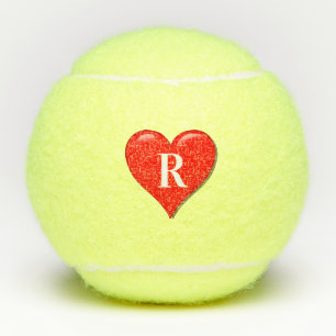 Monogram Initials Red Heart Cute Valentine's Day Tennis Balls