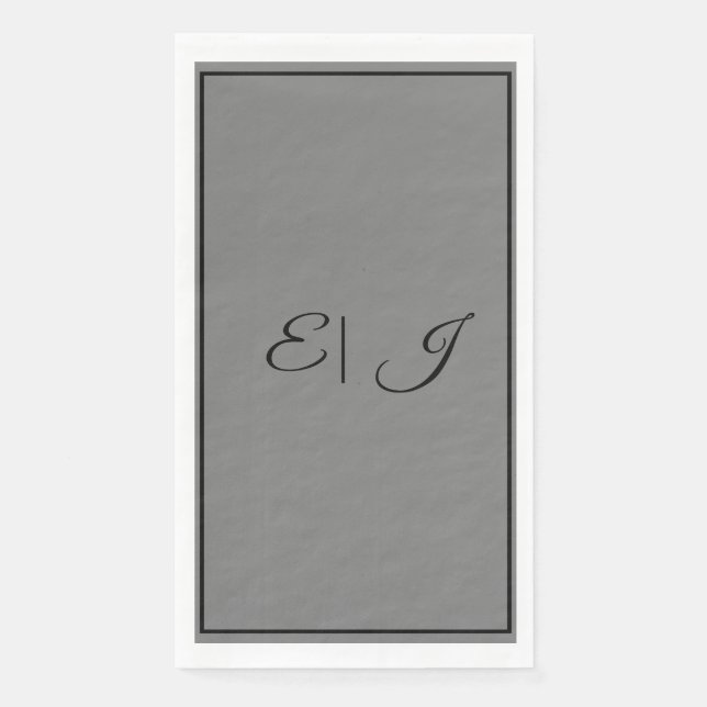Monogram Initials Retro Script Classy Grey Wedding Napkin (Front)