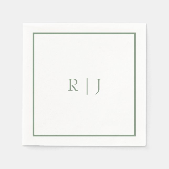 Monogram Initials Sage Green Simple Cool Wedding Napkin (Front)