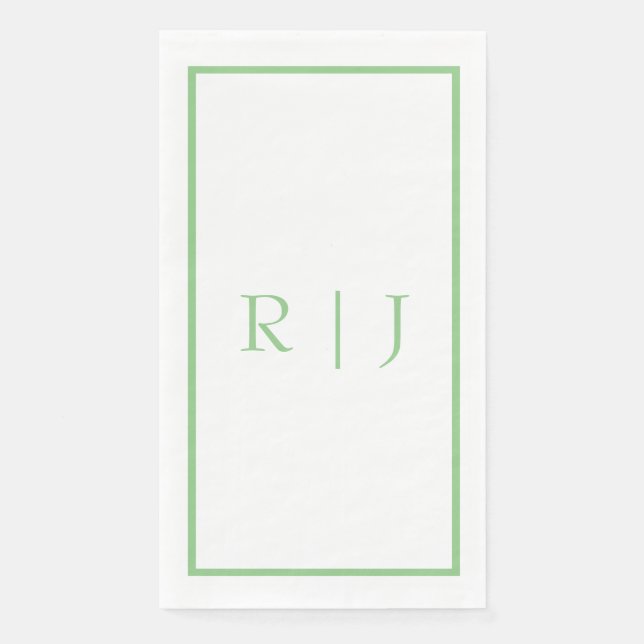 Monogram Initials Sage Green White Simple Wedding Napkin (Front)