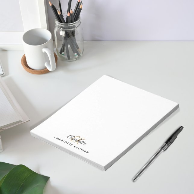 Monogram initials script white black notepad (Creator Uploaded)