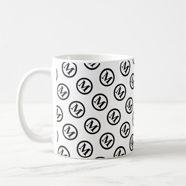Monogram initials simple black and white coffee mug (Left)