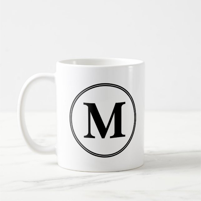 Monogram initials simple black and white coffee mug (Left)