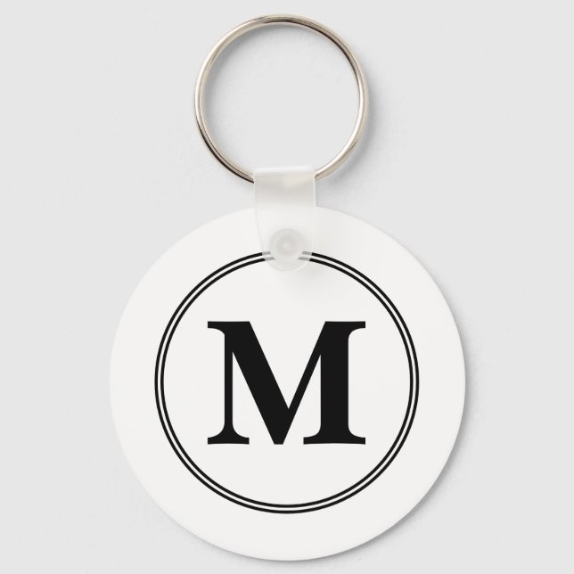 Monogram initials simple black and white key ring (Front)