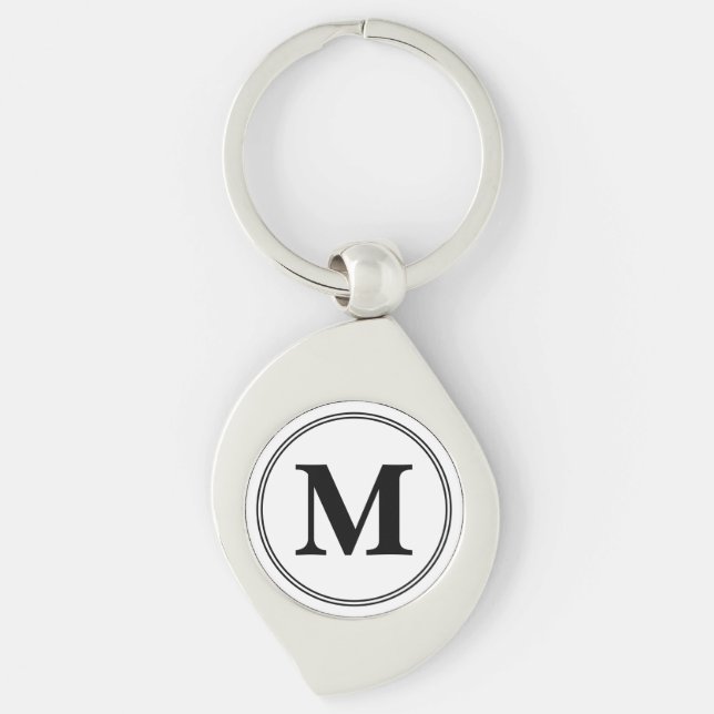 Monogram initials simple black and white key ring (Front)