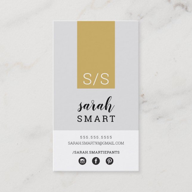 MONOGRAM INITIALS tab modern black old gold grey Business Card (Front)