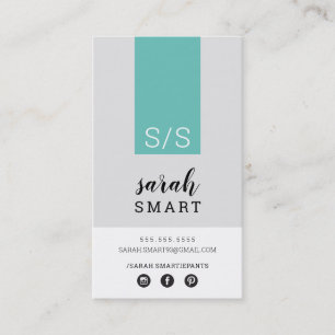 MONOGRAM INITIALS tab modern jade black white Business Card