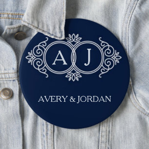 Monogram initials wedding frame minimal design 6 cm round badge