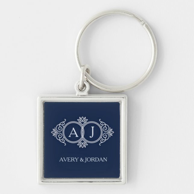 Monogram initials wedding  frame minimal design  key ring (Front)
