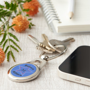 Monogram inspirational blue star key ring