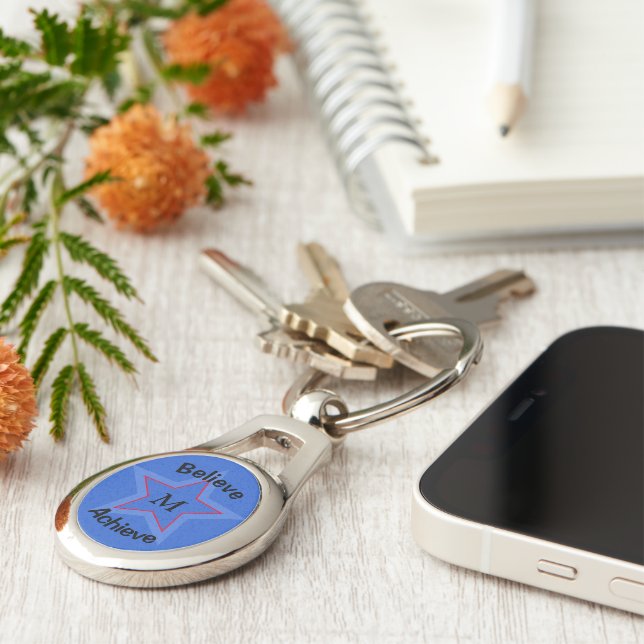 Monogram inspirational blue star key ring (Side)
