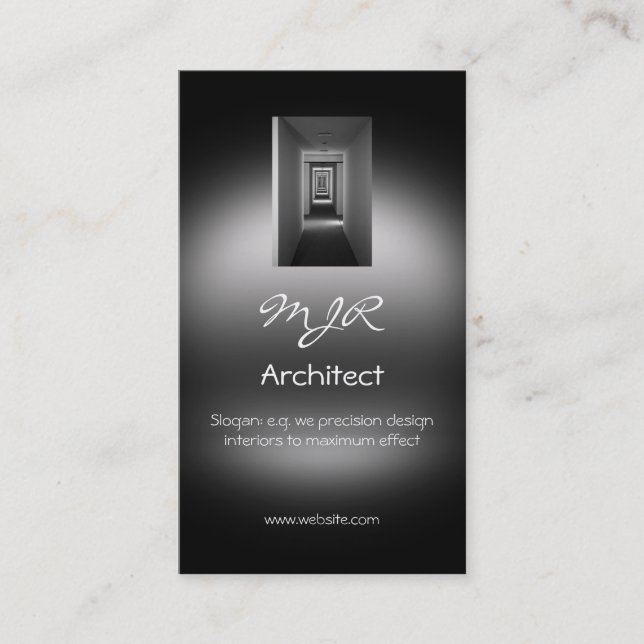 Monogram, Interior Design Architect, metallic-look Business Card (Front)