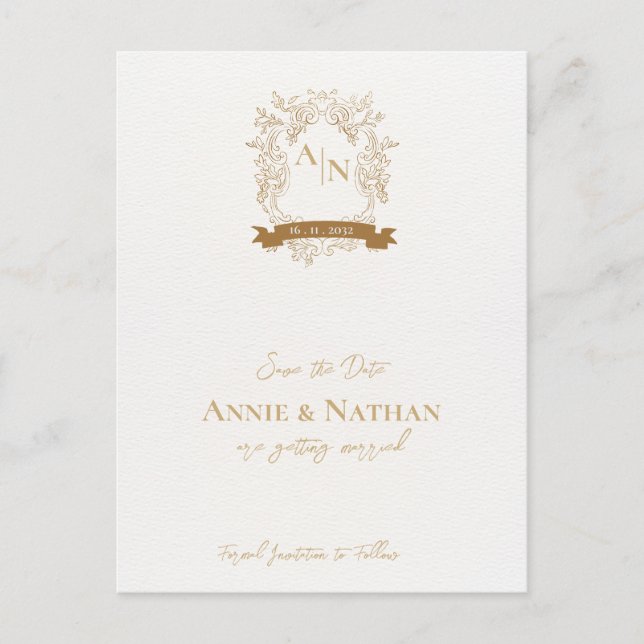 Monogram Intricate Ornate Design Frame Wedding Announcement Postcard (Front)