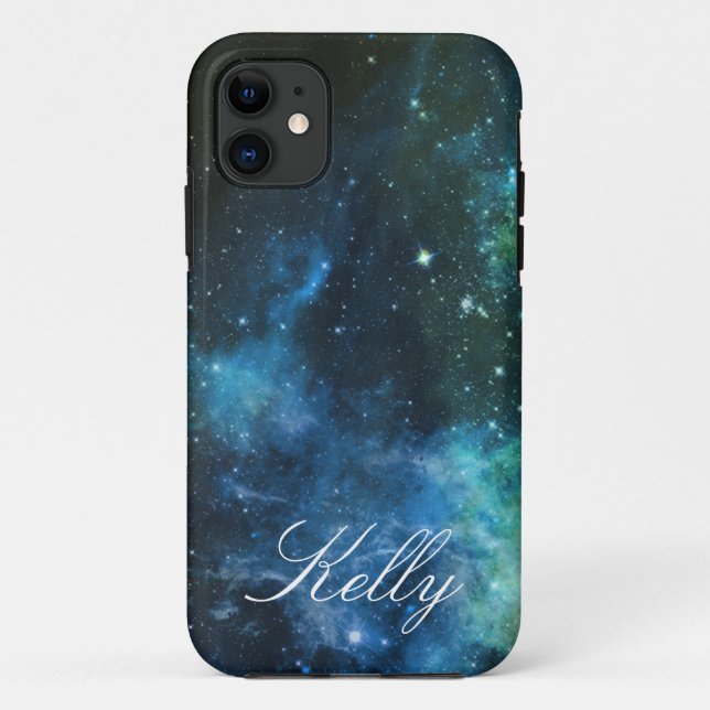 Monogram iPhone Cases Galaxy Stars Blue Green 5/5S (Back)