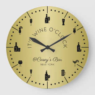 Monogram It’s Wine O’Clock Elegant Gold Black Large Clock