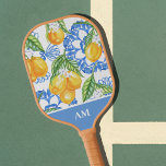 Monogram Italian Lemon Blue Tiles Pattern  Pickleball Paddle<br><div class="desc">Step onto the pickleball court with elegance and flair with our stunning paddle featuring a vibrant lemon and blue pattern inspired by classic Italian tiles and azulejo designs. This unique paddle combines the sunny freshness of lemon motifs with intricate blue patterns reminiscent of Mediterranean ceramic art, creating a beautiful fusion...</div>