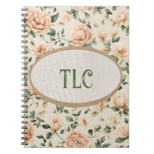 Monogram Ivory and Peach Peony Watercolor Floral Notebook
