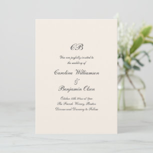 Monogram Ivory Black Formal Traditional Wedding Invitation