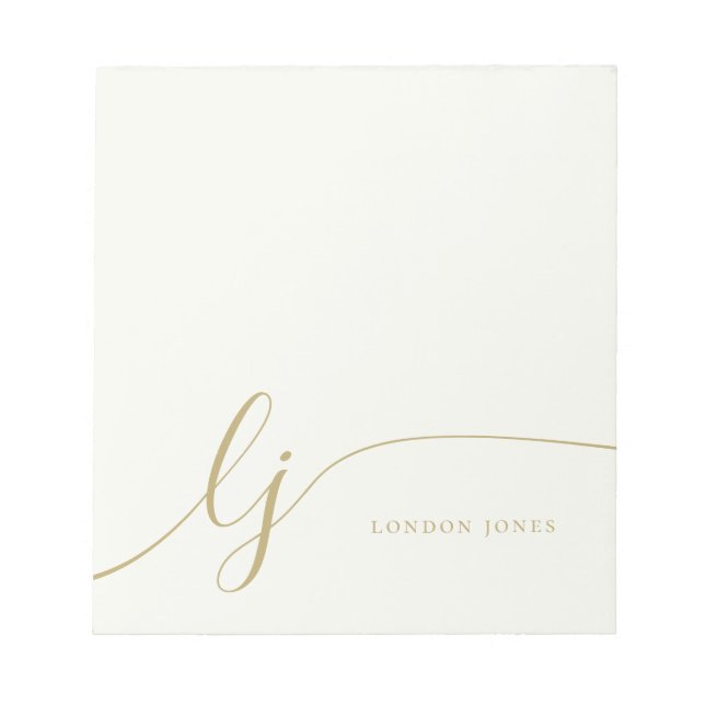 Monogram Ivory Gold Modern Minimalist Feminine Notepad (Front)