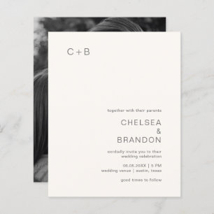 Monogram Ivory Photo Budget Wedding Invitation