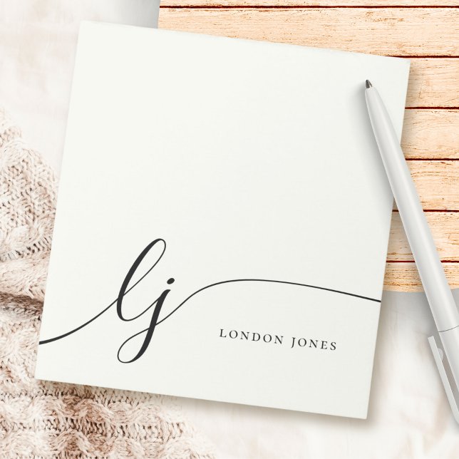 Monogram Ivory White Modern Minimalist Feminine Notepad (Creator Uploaded)