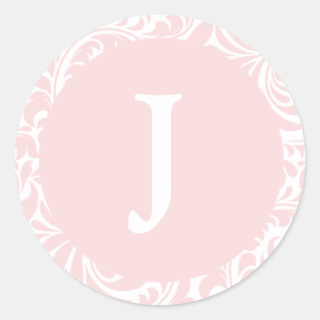 Monogram J Blush Colour Custom Wedding Monograms I Classic Round Sticker (Front)