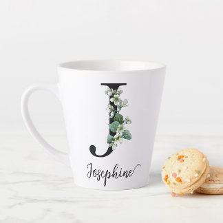 Monogram J Custom Name Jasmine Flowers Elegant Latte Mug