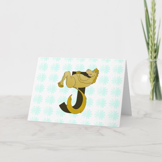 Monogram J Flexible Pony Personalized Note Card (Front)