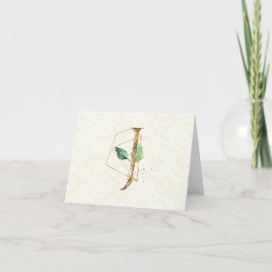 Monogram J Floral Note Card Gold