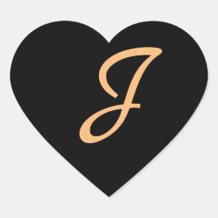Monogram J gold colour on Midnight black, Heart Sticker