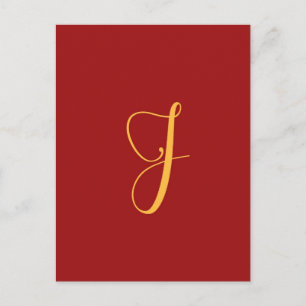 Monogram "J" gold colour on red Postcard