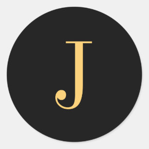 Monogram J gold-coloured on black background Classic Round Sticker