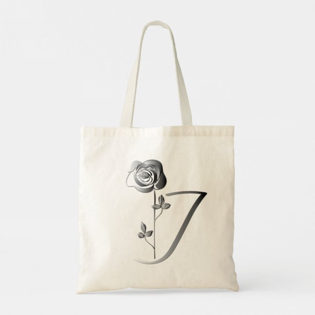 Monogram J Hand-written w/Rose Tote Bag (Back)